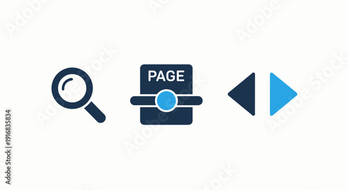 Website Navigation and User Interface Icons: Search, Pagination, and Directional Arrows for Web Design.