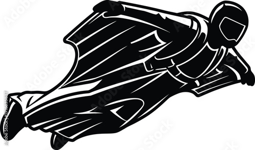 Wingsuit Flying Player Black and White Extreme Sport Vector 