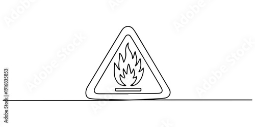 Flammable hazard warning sign continuous one line drawing illustration. Label or sticker concept, Single one line drawing flammable material on background. Suitable for product label. Label or sticker