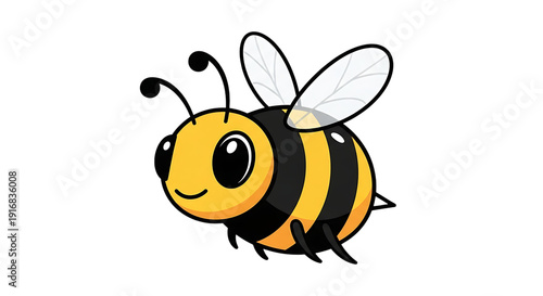 Cute cartoon happy bee flying isolated on black background vector illustration