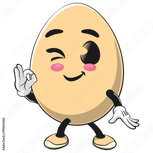 cute egg mascot character giving an okay sign, isolated vector illustration, work of hand drawn