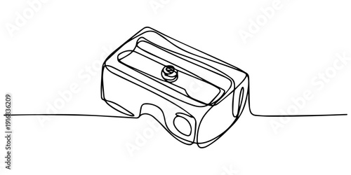 Metallic Pencil Sharpener Close-up continuous one line drawing, Single continuous line art style pencil sharpener Line art Illustration Editable stroke, Hand-drawn single-hole pencil sharpener with on