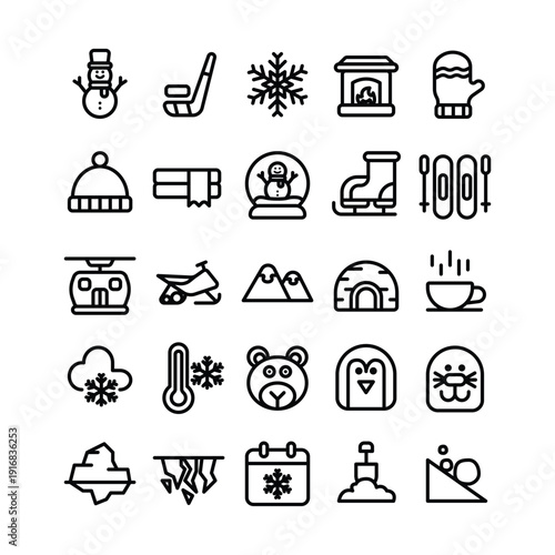 Outline Winter Icon Set Free Vector