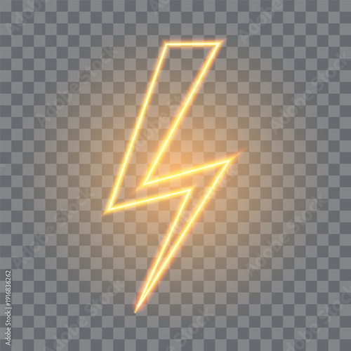 Neon lightning bolt, glowing sign, isolated, vector illustration.