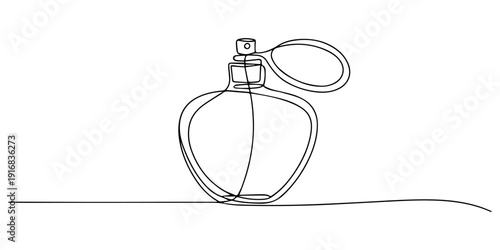 Continuous one line drawing of perfume bottle or dispenser. Fragrance perfume bottle illustration. Editable vector, representing luxury lifestyle, hand drawn vector illustration.  fresh aroma vector.