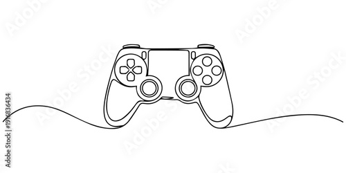 Single continuous line drawing video games PlayStation gaming controller. Computer game competition. Gaming concept for fun, One line draw graphic design vector illustration minimalist one line art.