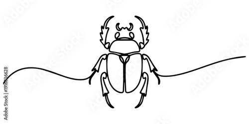 Scarab Beetle with Emerald continuous one line drawing, beetle brooch vector seamless pattern. Elegant insect background, wings detachment cetonia aurata minimalist pro vector illustration.