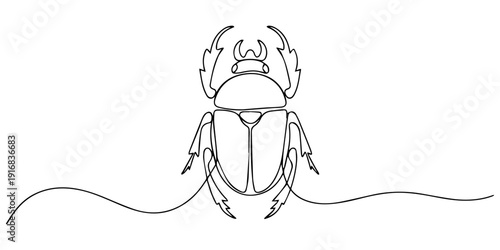 Scarab Beetle with Emerald continuous one line drawing, beetle brooch vector seamless pattern. Elegant insect background, wings detachment cetonia aurata minimalist pro vector illustration.