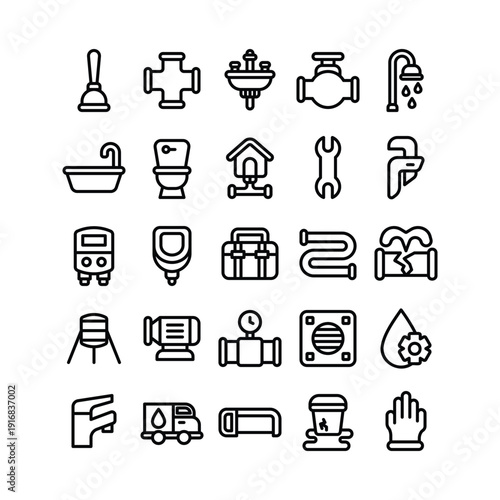 Outline Plumbing Icon Set Free Vector