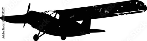 Vintage small propeller airplane silhouette flying isolated  design