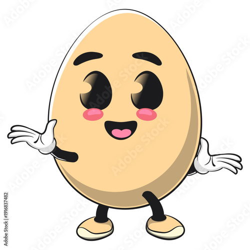 cute egg mascot character welcome with open hands, isolated vector illustration, work of hand drawn