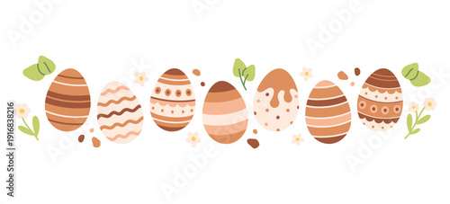 Cute Easter chocolate eggs collection. Easter chocolate treats. Flat vector illustration