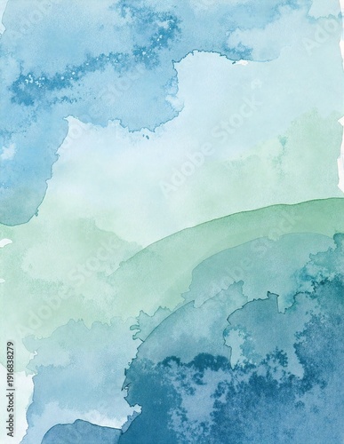 a soft watercolor painting of blended blue and green hues, gently flowing together in abstract, calming waves