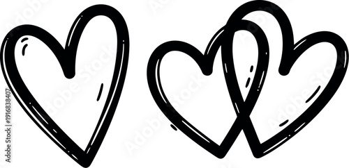 Two intertwined hearts symbolizing love and unity in a minimalist sketch style
