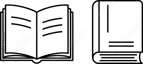 Illustration of an open book and a closed book with a ribbon marker