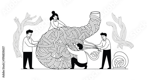 Team of people collaboratively weave together an abstract organ, representing the intricate construction of digestive health.