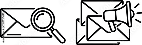 Email search and broadcast illustration with envelope icons