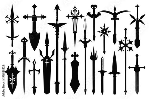 set of sword silhouette line art vector illustration with a white background