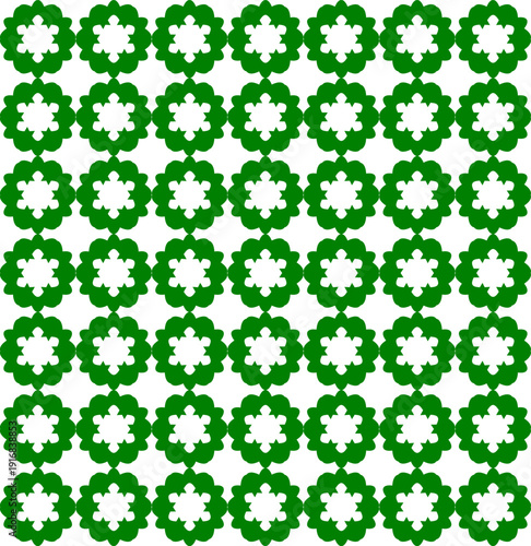 Pattern Featuring Green Symmetrical Floral Motifs in Grid for Decorative, Textile, and Minimalist Geometric Design