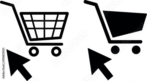 Two shopping carts with arrows indicating opposite directions for comparison or choice