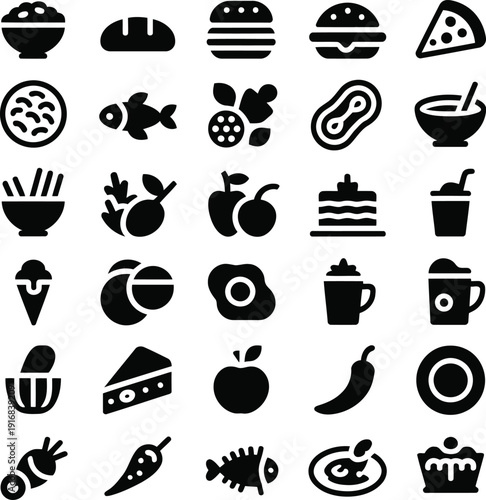 Minimal Food Icon Set Simple Line Vector Collection