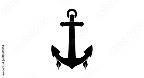Black anchor silhouette with fountain pen nibs on flukes