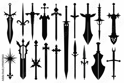 set of sword silhouette line art vector illustration with a white background