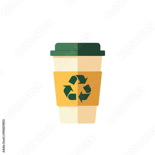 Icon: paper coffee cup with recycling logo, service ecology and biodegradable tableware