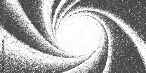 Abstract Grunge Radial Circle Design in Grayscale, Fine Line Burst Pattern with Scattered Dot Texture for Dynamic Background.