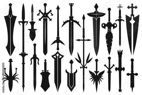 set of sword silhouette line art vector illustration with a white background