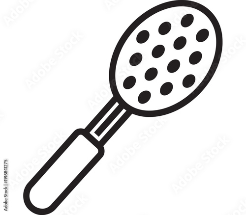 Table tennis paddle icon in black and white outline style, simple sports equipment symbol isolated on white background for UI, app, web, and infographic design