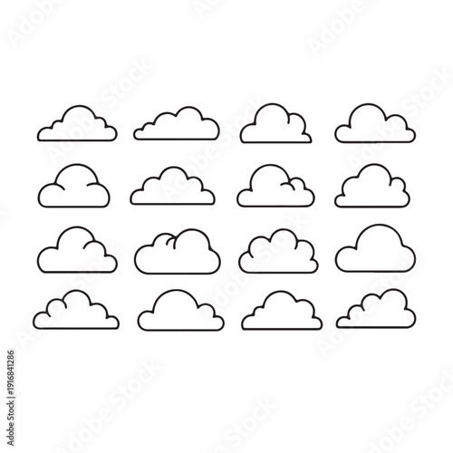 Cloud Icon Set Weather Symbol Collection Isolated on White Background