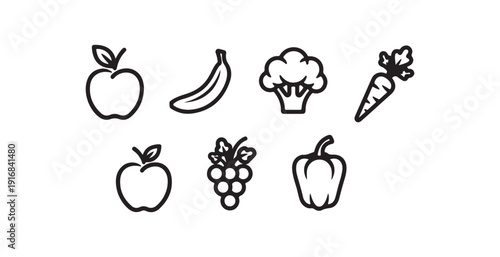 Fruit and Vegetable Icon Set Healthy Food Symbol Collection Isolated on White Background