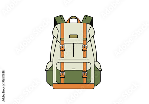 Outdoor Adventure Backpack With Buckles And Straps For Travel Gear And Camping Supplies On White Background Studio Shot