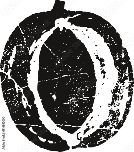 Vintage distressed pomegranate fruit silhouette with partial outline and textured surface