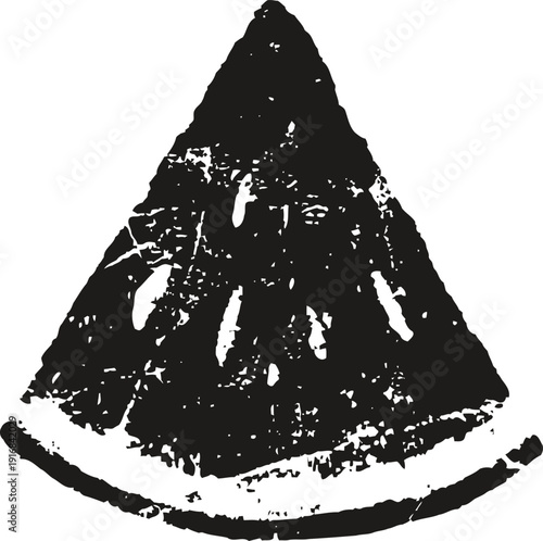 Grunge watermelon slice illustration with seeds and rind on white background