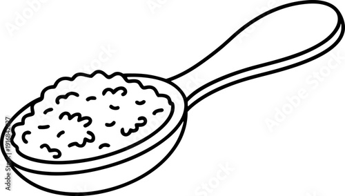 Wooden spoon filled with granular salt or sugar, simple kitchen ingredient illustration