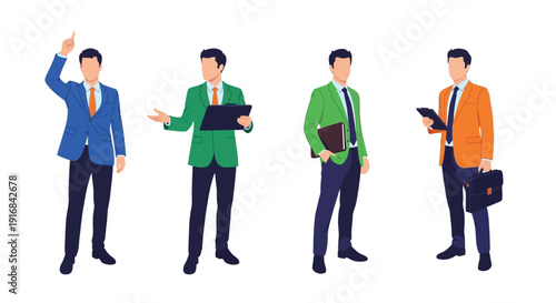 Four businessmen illustrated in different poses and colorful suits
