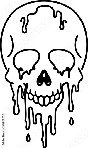 melting skull outline illustration with dripping liquid, eerie creepy halloween design
