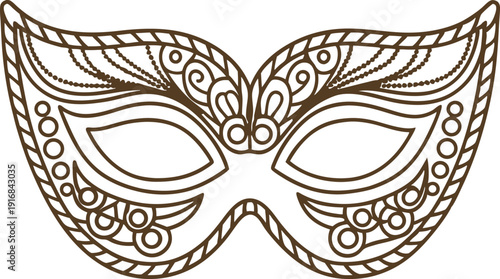 Intricate masquerade mask outline with decorative floral and swirl patterns for carnival or party