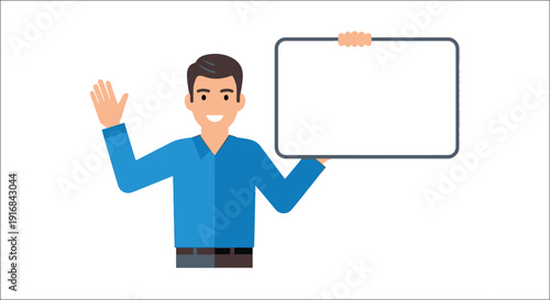 A smiling man presenting a job vacancy sign advertising employment opportunities