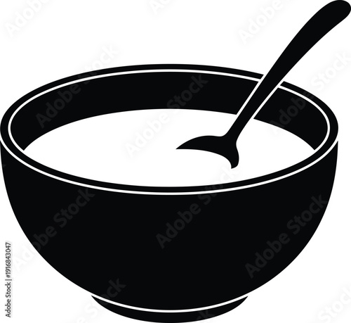 Minimalist bowl of soup with spoon vector illustration