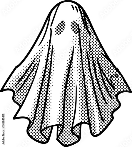 ghost illustration with dotted shading halloween spooky costume and eerie haunted spirit