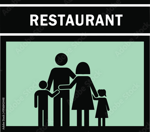 Family dining at modern minimalist restaurant vector icon