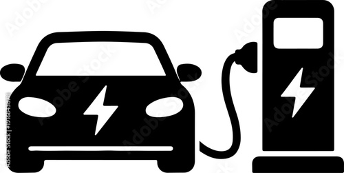 Electric Car Charging Station Silhouette Vector.