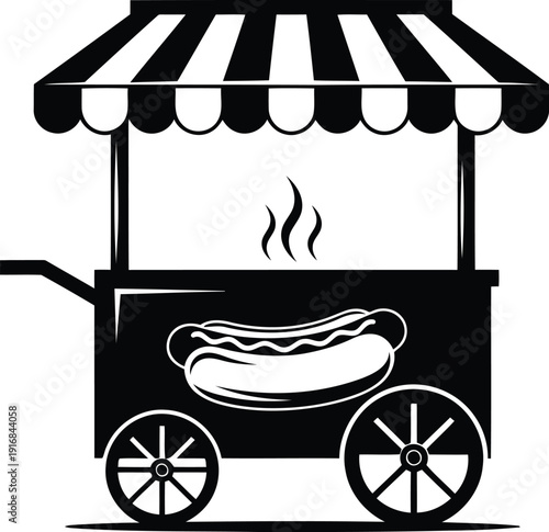 Minimalist hot dog cart with steaming sausage vector