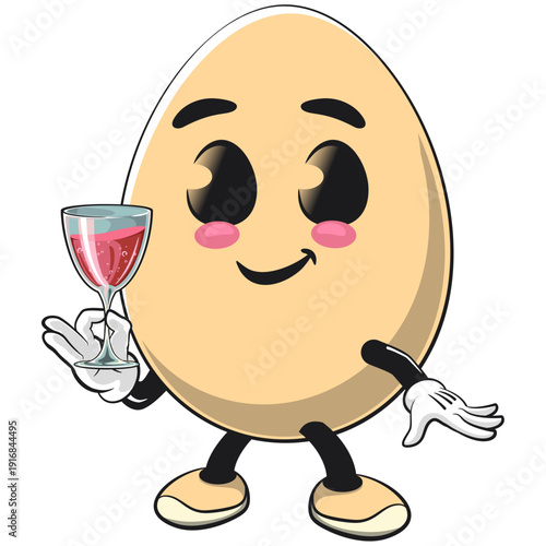 cute egg mascot character raising a wine glass, isolated vector illustration, work of hand drawn