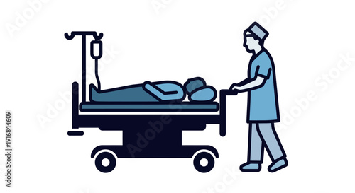 Medical personnel diligently pushing a patient on a gurney with an IV drip, illustrating essential healthcare services and urgent transport within a hospital environment