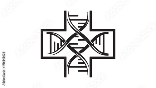 Genetic Medicine DNA Helix in Medical Cross Icon for Genomics Research, Biotech Investment, Clinical Diagnostics and Precision Medicine Vector Illustration