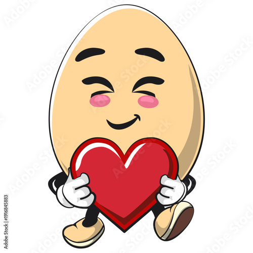 cute egg mascot character hold the heart with love, isolated vector illustration, work of hand drawn